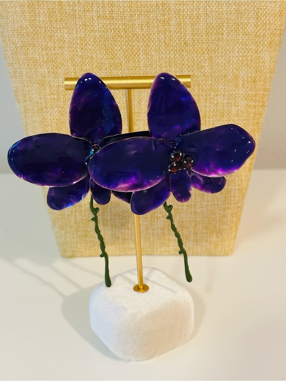 Fashion Jewelry Purple Enamel Floral Drop Earrings